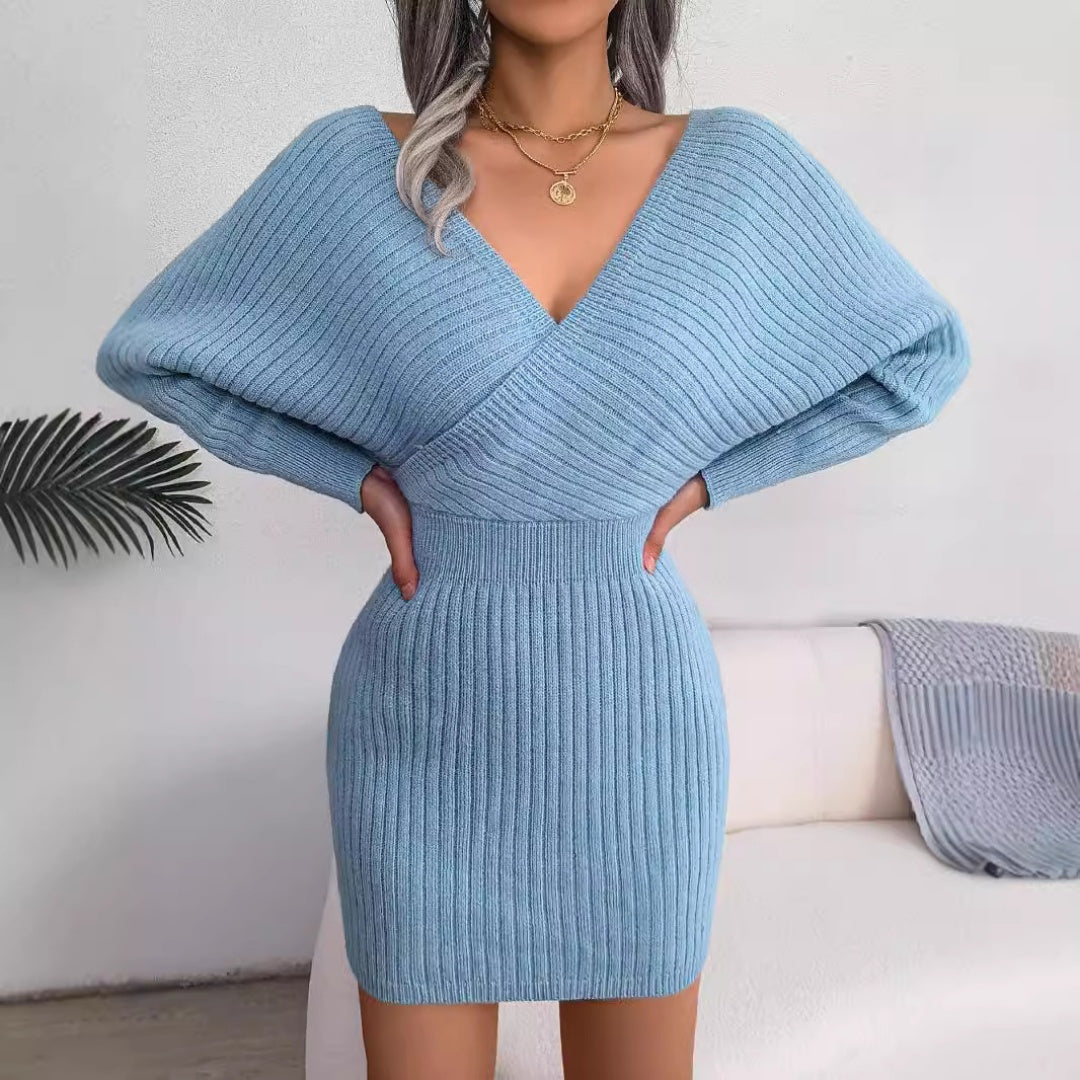 2025 Autumn-Winter Sexy Cross V-neck Bat Skirt
