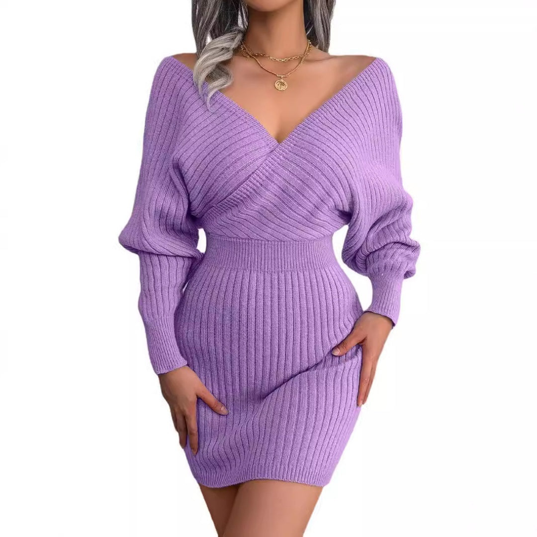 2025 Autumn-Winter Sexy Cross V-neck Bat Skirt