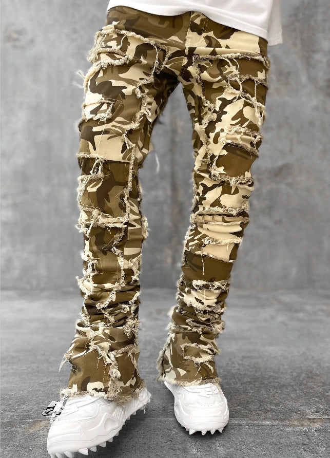 Mens Fringed Ripped Jeans Tight Fit