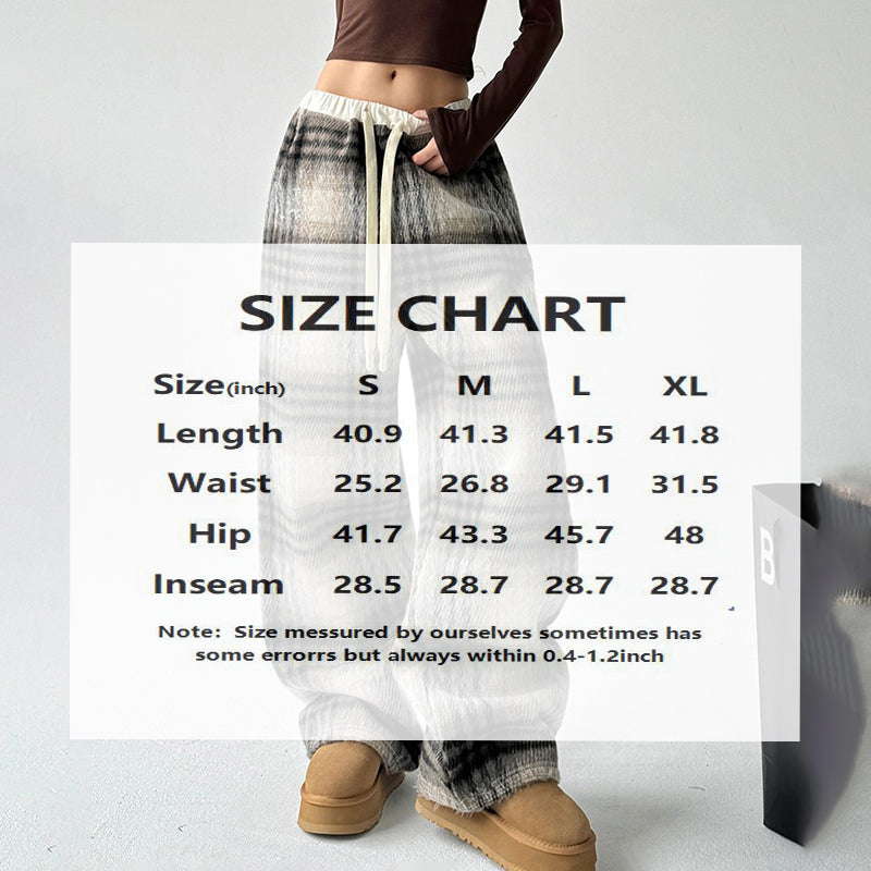 Women's High-Waisted Plaid Wide Leg Pants, Check Pattern Trousers With Drawstring Waist And Pockets