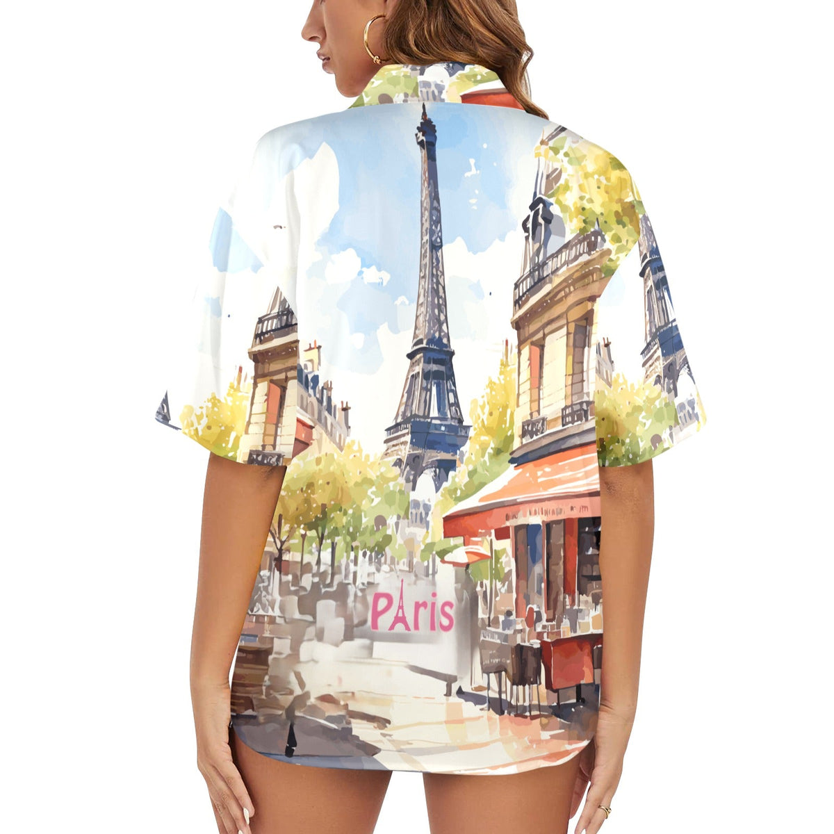 Eiffel Tower Paris France Women's All Over Print Hawaiian Shirt (Made in USA)