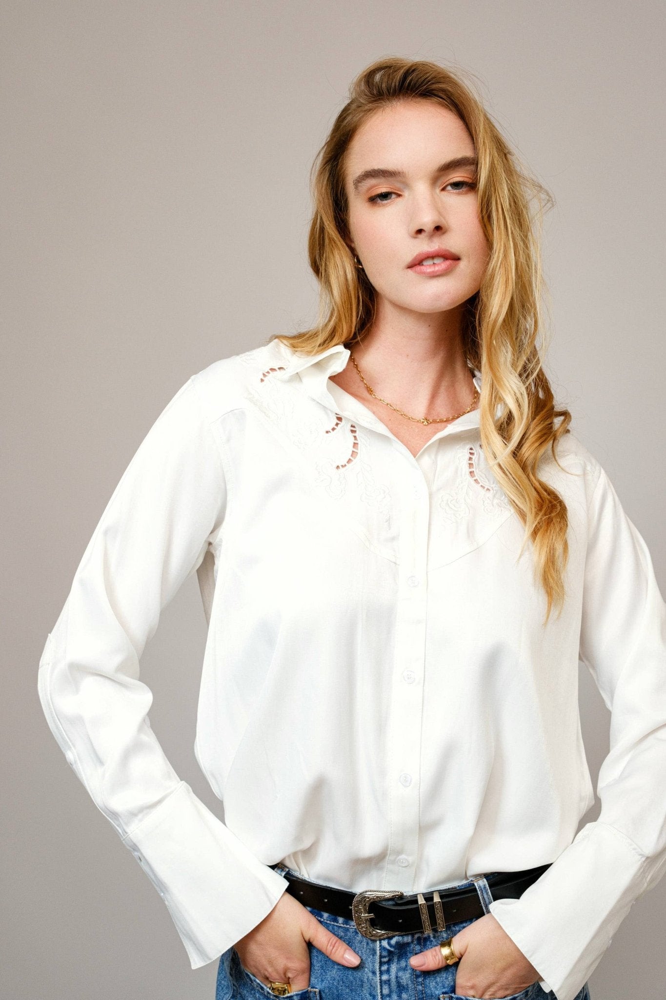 Embroidered Western Yoke Button Up Blouse