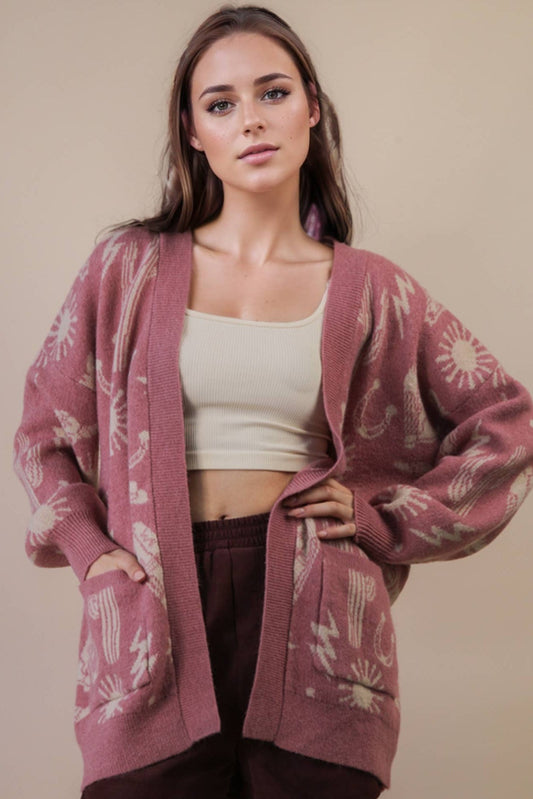 Western Graphic Knit Sweater Cardigan